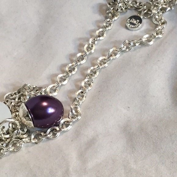 SNO OF SWEDEN LONG SILVER & PURPLE STONES/ PEARL NECKLACE - Picture 3 of 4